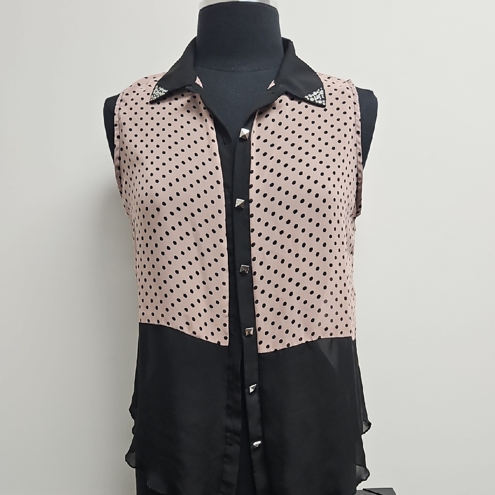 Charlotte Russe Pink and Black Polka Dot Blouse